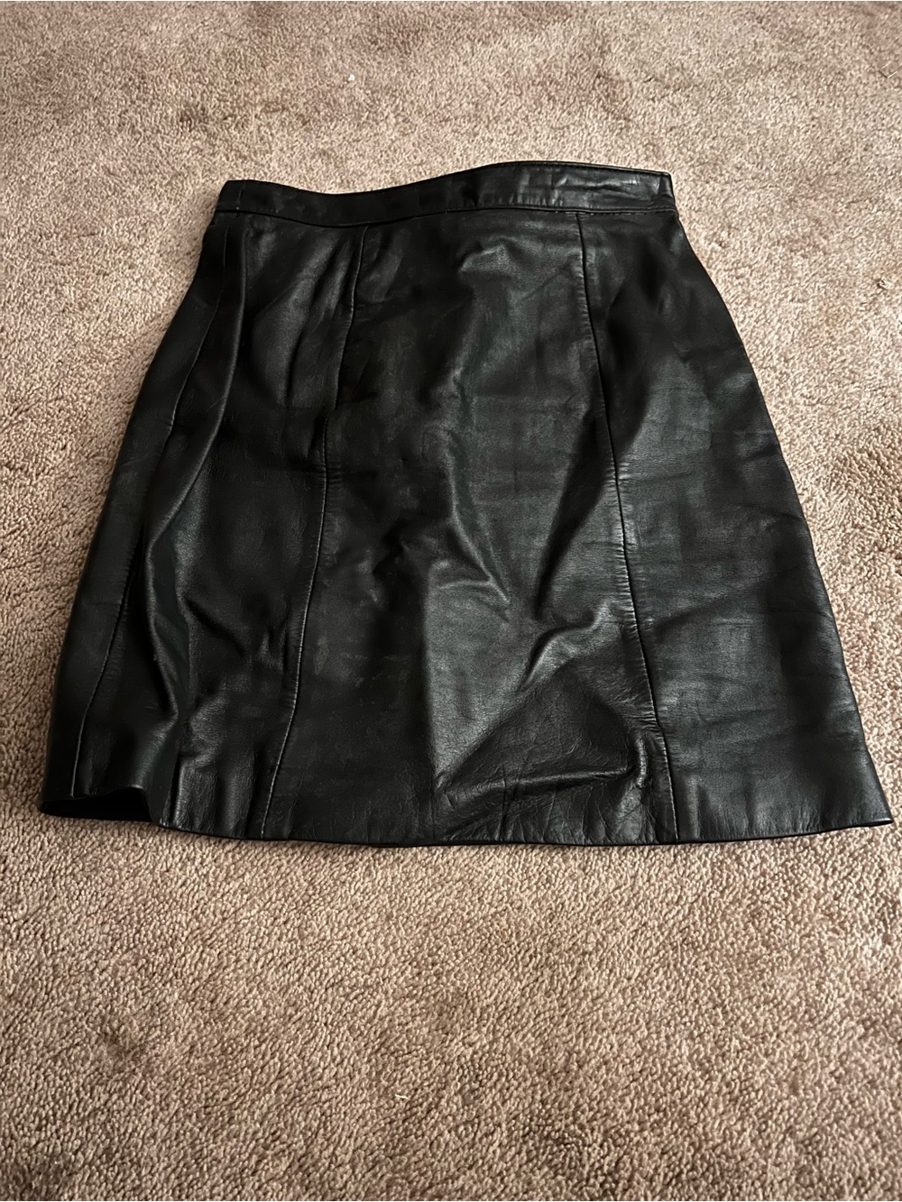 Classic Black Leather A-Line Skirt